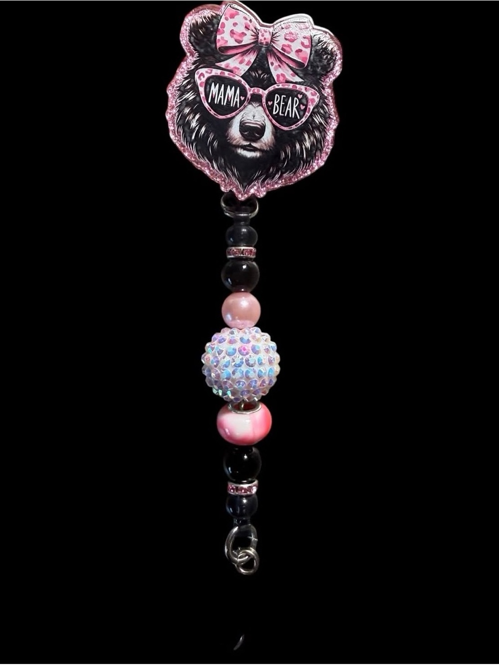 Mama Bear Pink & Black Beaded Key/Card Holder